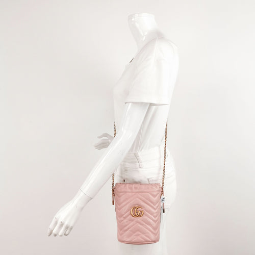 Gucci GG Marmont Mini Leather Quilted GG Bucket Crossbody Bag 250505781179557