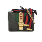 Gucci Sylvie Mini Leather and Canvas Crossbody Bag with Ribbon and Metal Buckle 250509781184685