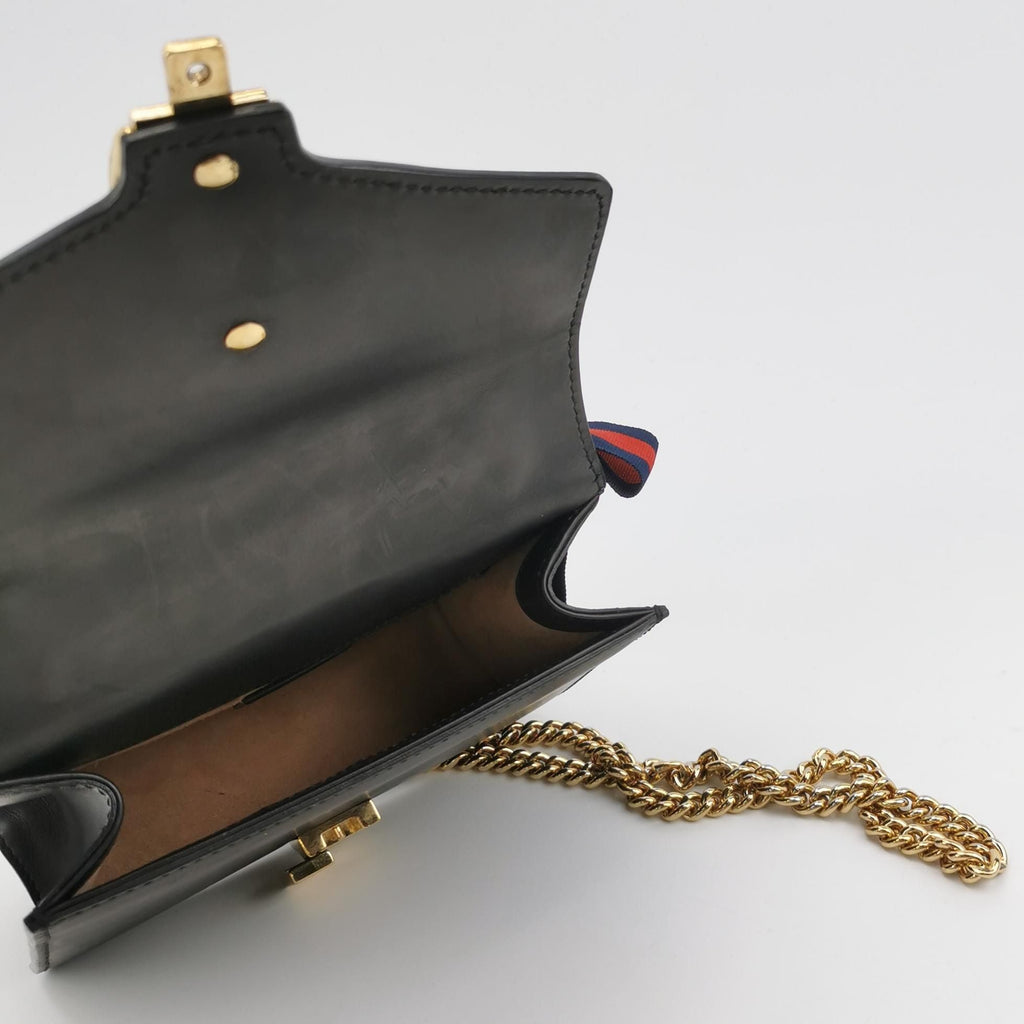 Gucci Sylvie Mini Leather and Canvas Crossbody Bag with Ribbon and Metal Buckle 250509781184685