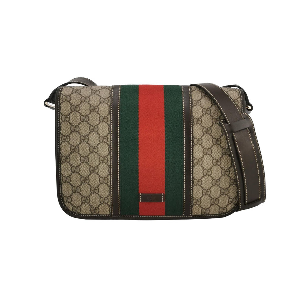 Gucci Leather Canvas Monogram Stripes Logo Crossbody Bag 250524781205791