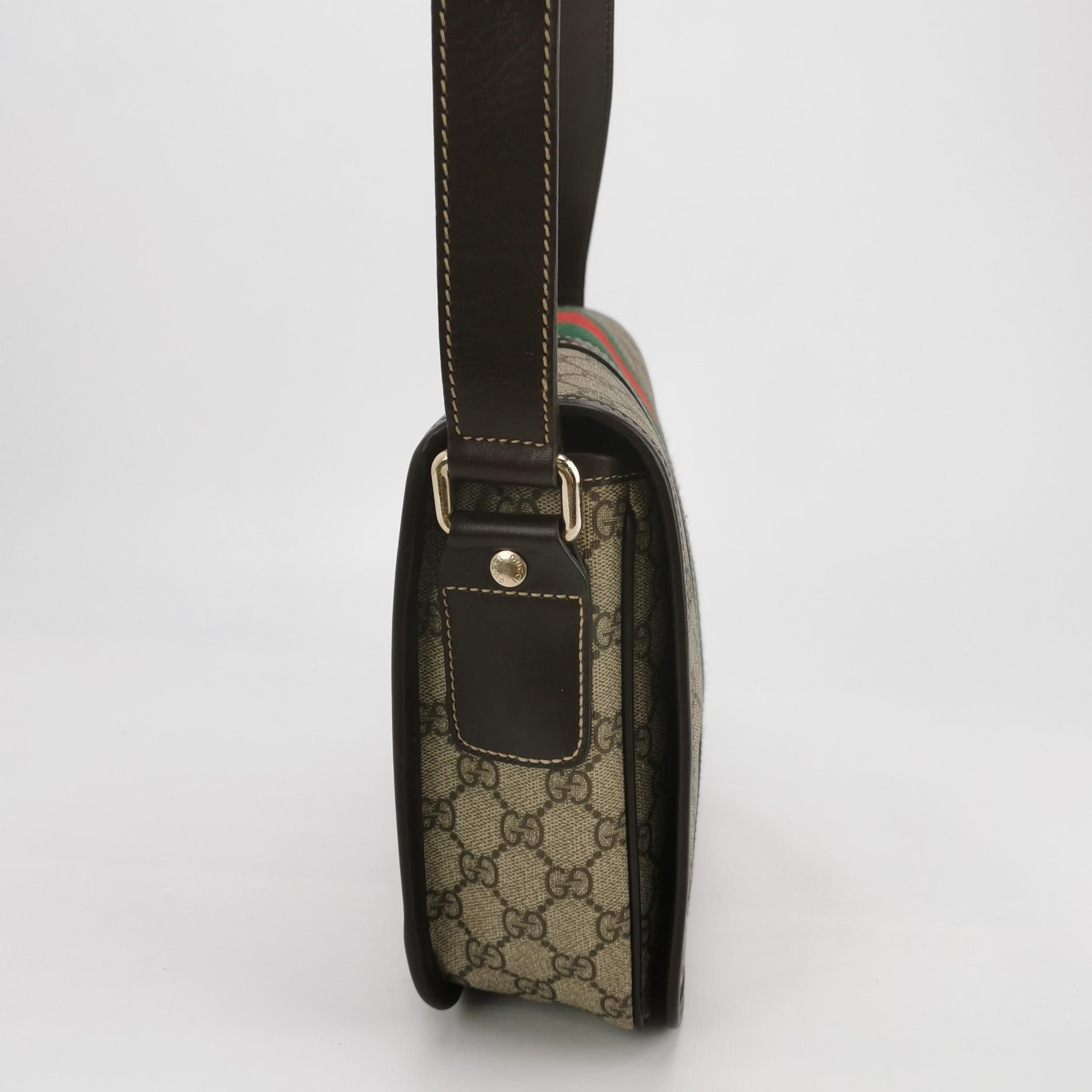 Gucci Leather Canvas Monogram Stripes Logo Crossbody Bag 250524781205791