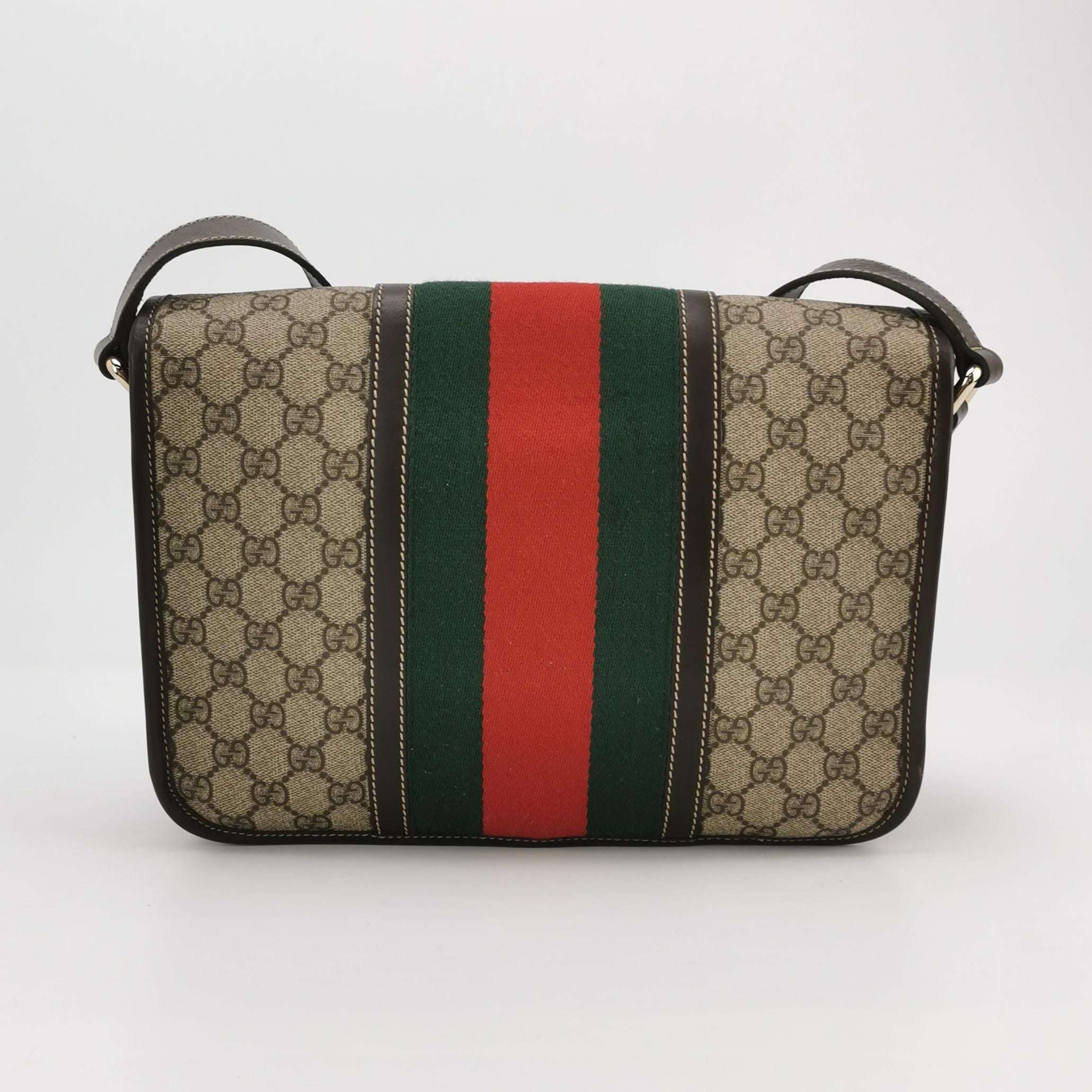 Gucci Leather Canvas Monogram Stripes Logo Crossbody Bag 250524781205791
