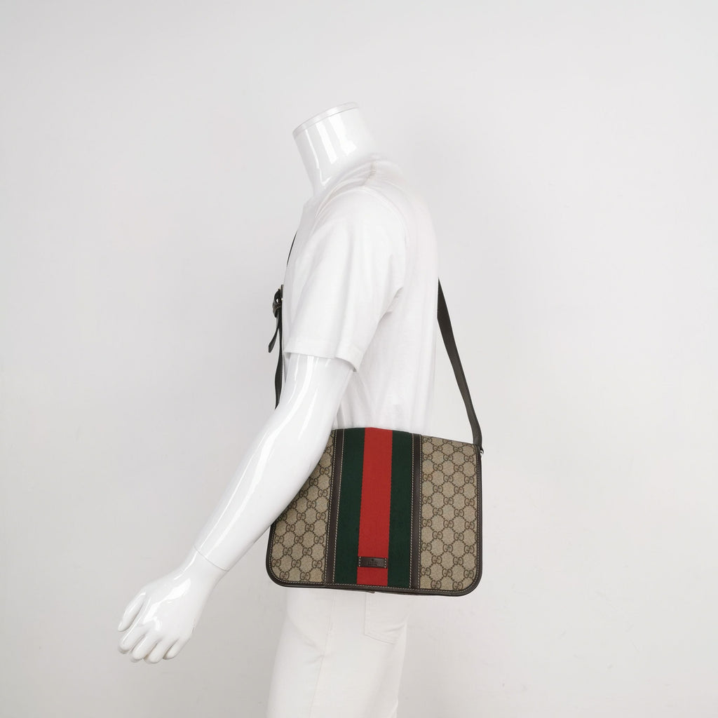 Gucci Leather Canvas Monogram Stripes Logo Crossbody Bag 250524781205791