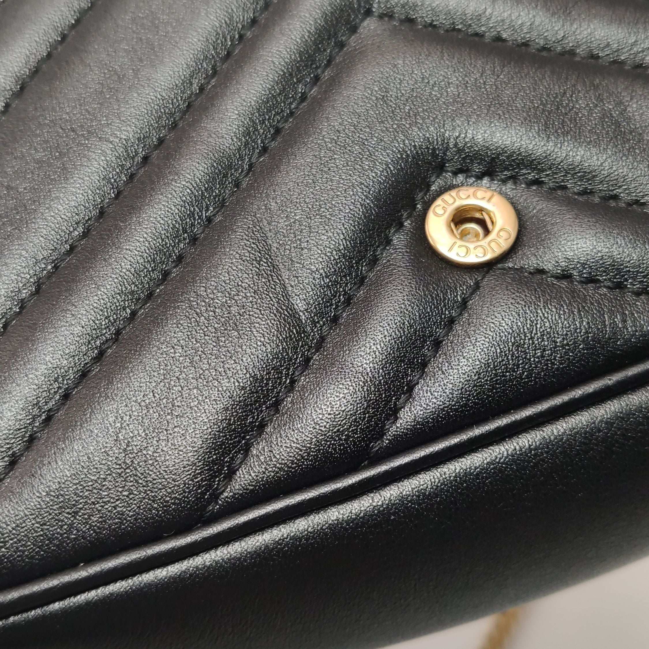 Gucci GG Marmont Mini Leather V-stitch Quilted Double G Logo Flap Crossbody Bag 250524781206434