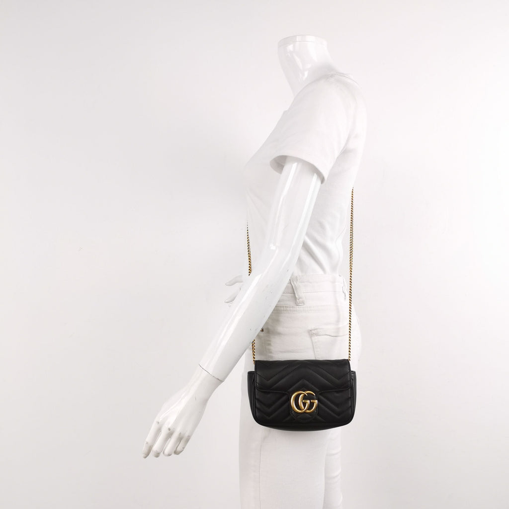 Gucci GG Marmont Mini Leather V-stitch Quilted Double G Logo Flap Crossbody Bag 250524781206434