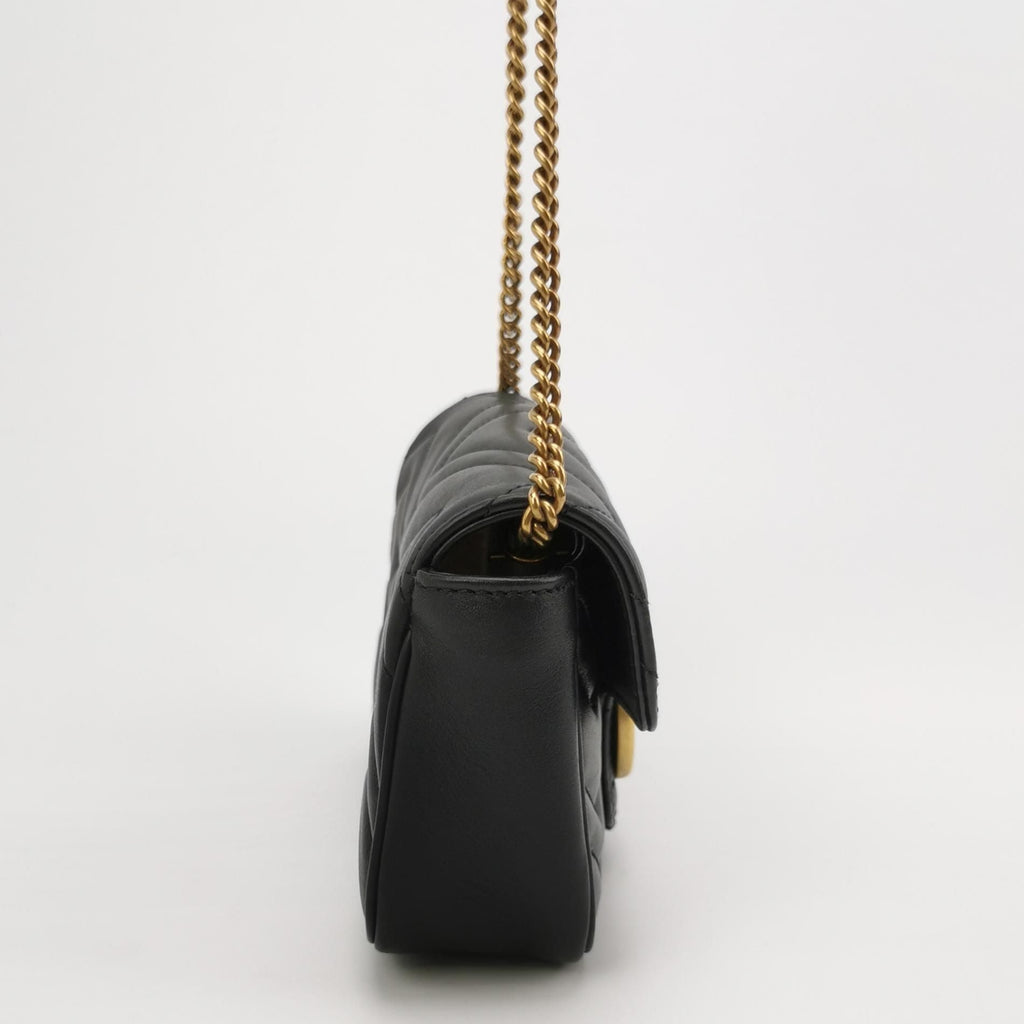 Gucci GG Marmont Mini Leather V-Pattern Quilted Double G Logo Flap Crossbody Bag 250514781192706
