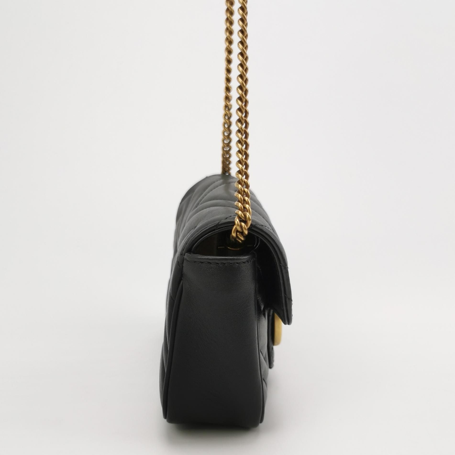Gucci GG Marmont Mini Leather V-Pattern Quilted Double G Logo Flap Crossbody Bag 250514781192706