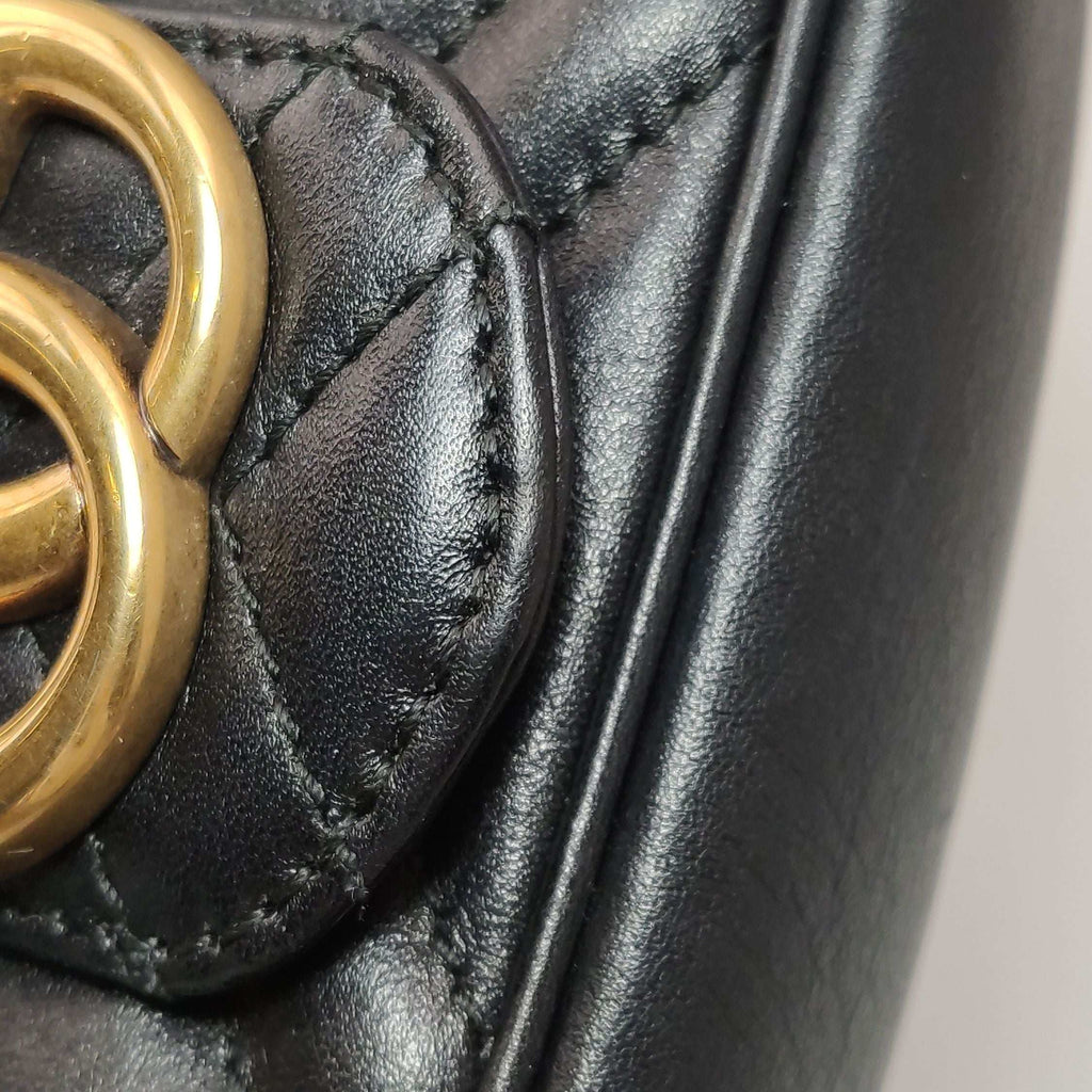 Gucci GG Marmont Mini Leather V-Pattern Quilted Double G Logo Flap Crossbody Bag 250514781192706