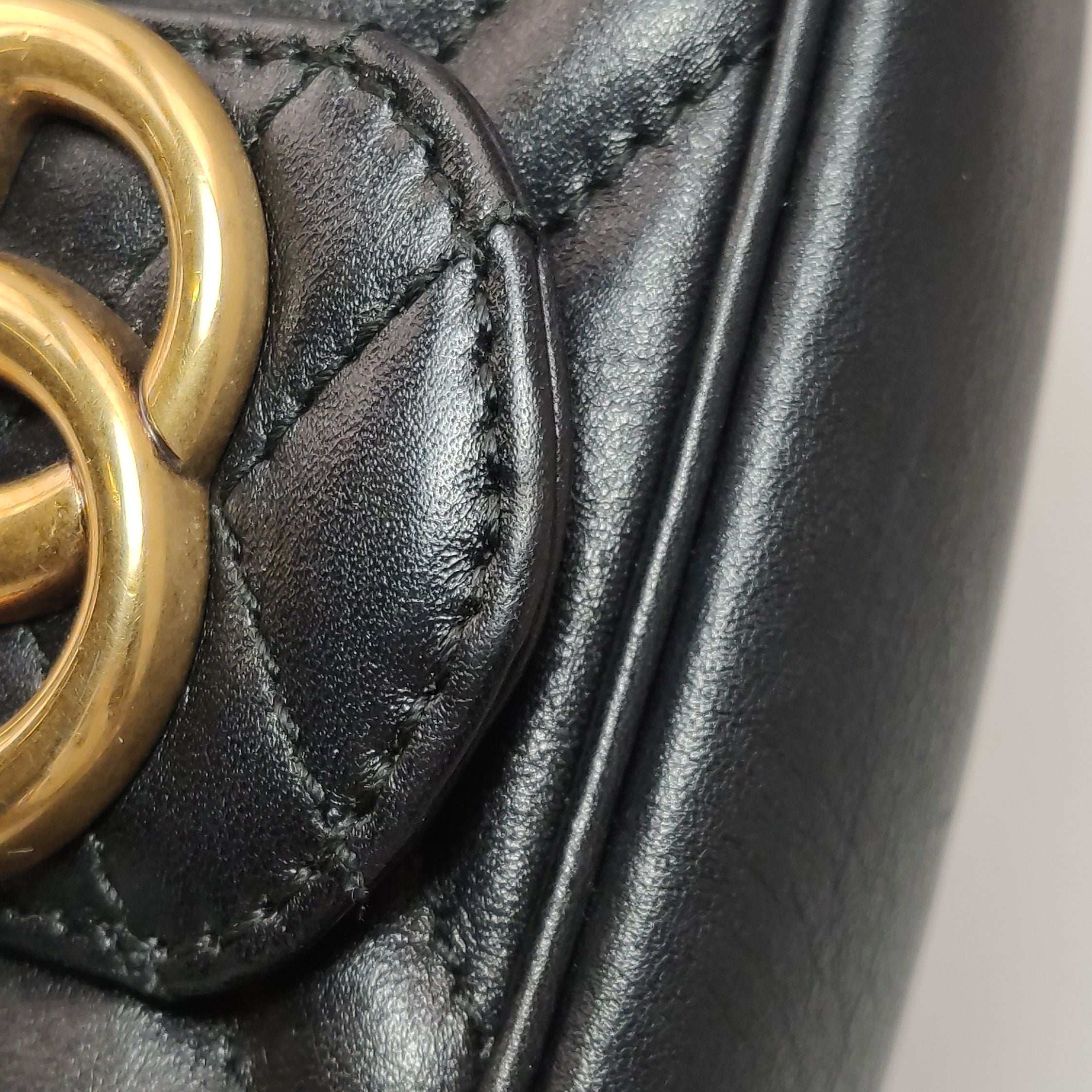 Gucci GG Marmont Mini Leather V-Pattern Quilted Double G Logo Flap Crossbody Bag 250514781192706