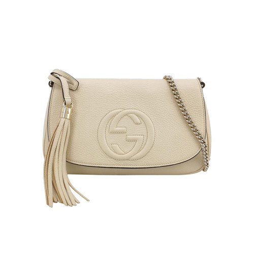 Gucci Soho Leather Solid Color Embossed GG Flap Crossbody Bag 250521781201415