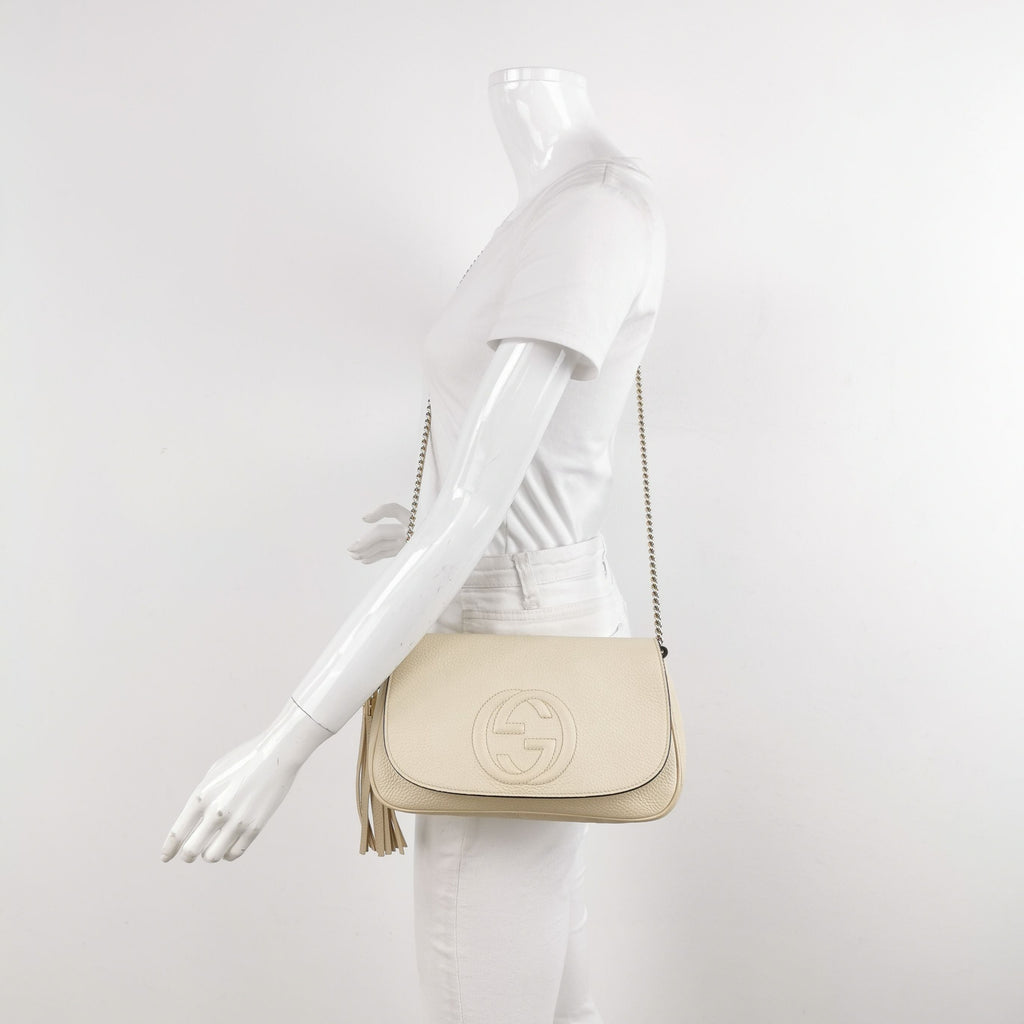 Gucci Soho Leather Solid Color Embossed GG Flap Crossbody Bag 250521781201415