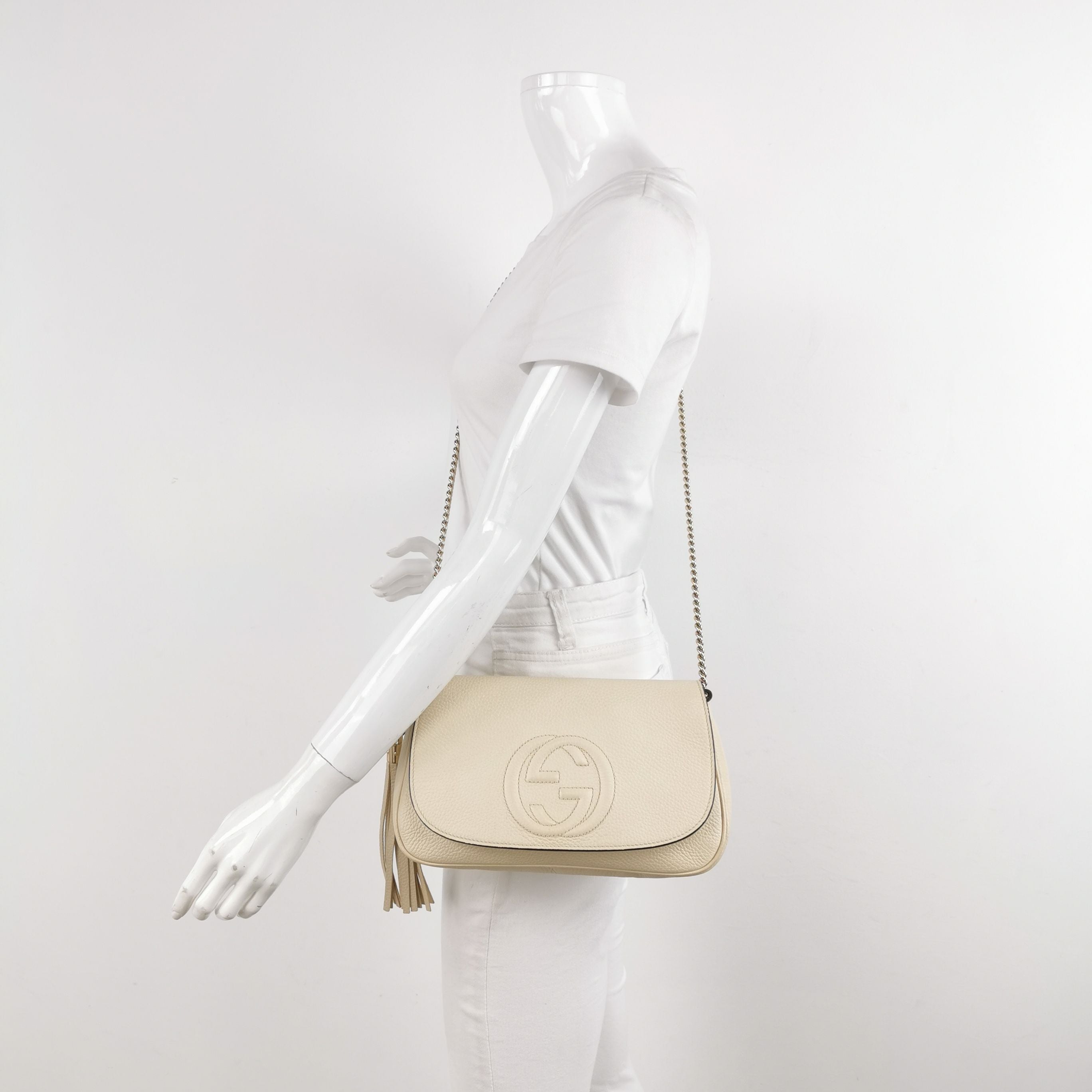 Gucci Soho Leather Solid Color Embossed GG Flap Crossbody Bag 250521781201415