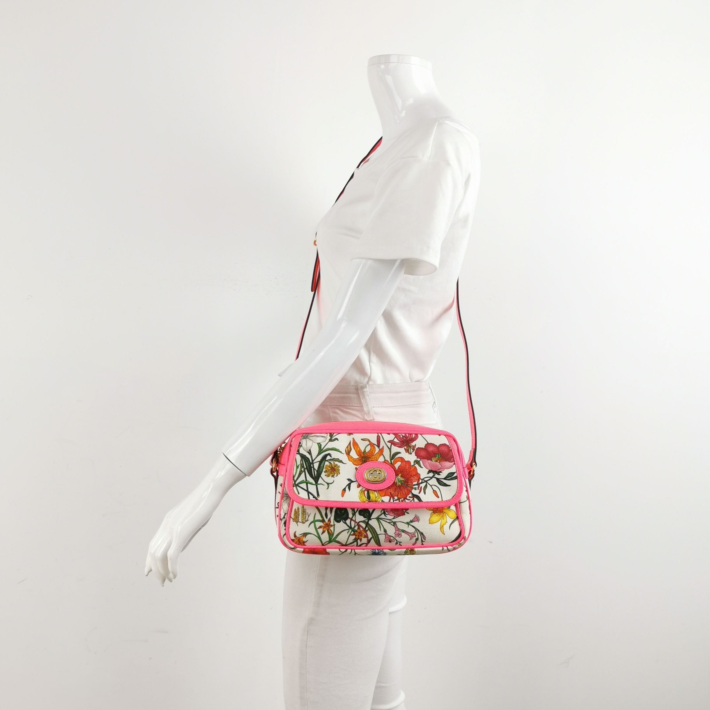 Gucci Small Leather and Canvas GG Floral Crossbody Bag 250117781028829