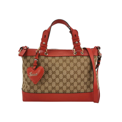 Gucci GG Canvas and Leather Heart Charm Crossbody Bag 250520781201120