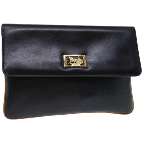 CELINE Clutch Bag Leather Black  68363