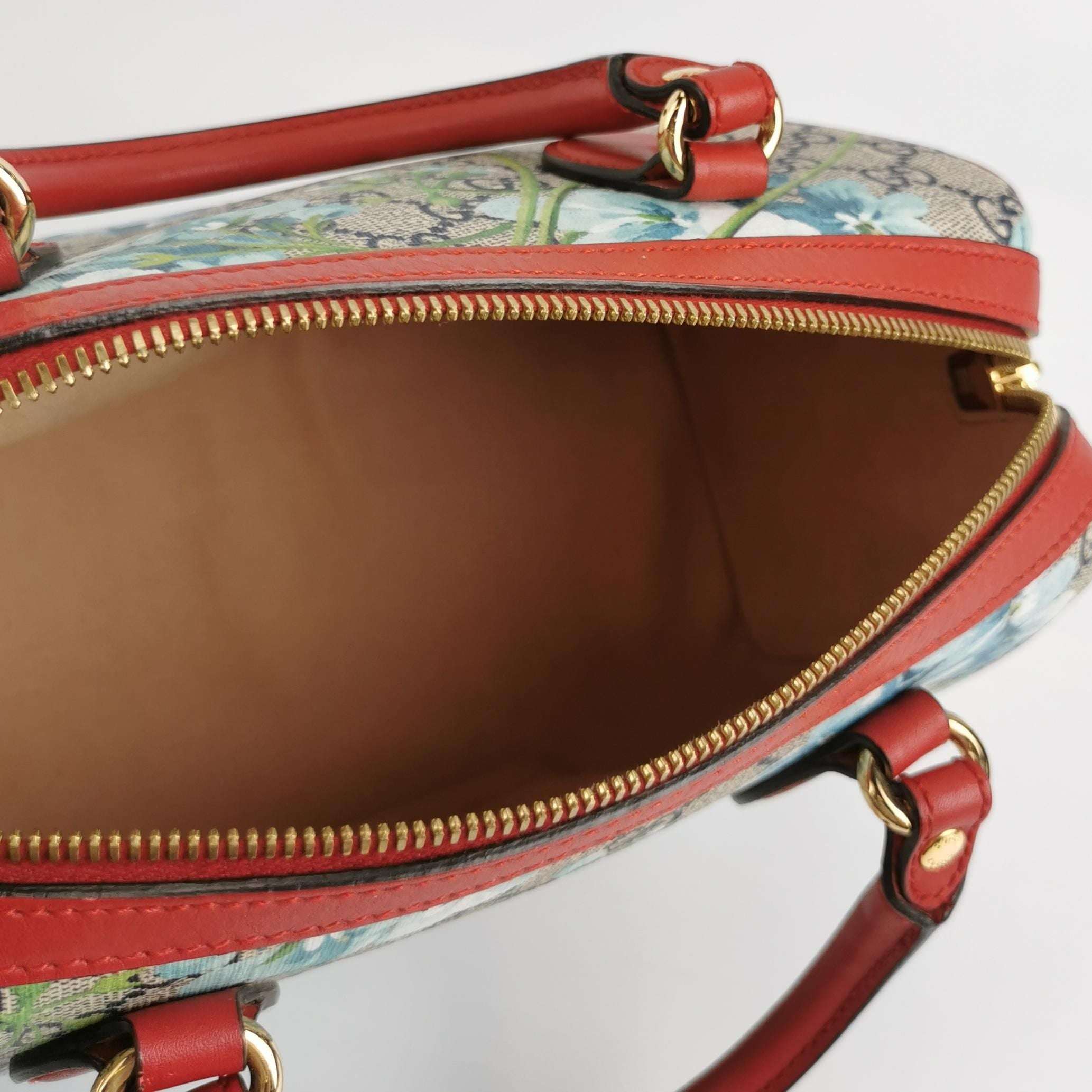 Gucci GG Blooms Leather Double G Monogram Geranium Floral Pattern Shoulder Bag 250430781173344