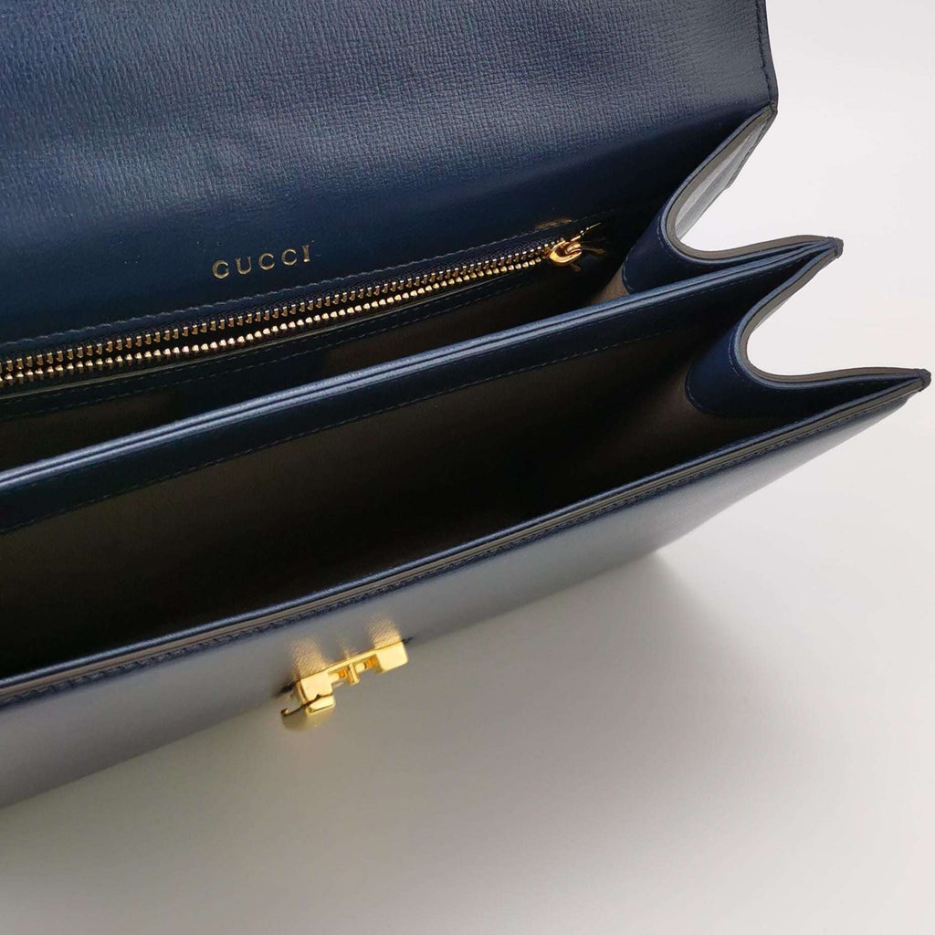 Gucci Sylvie 1969 Leather Solid Metal Chain Crossbody Bag 250419781156319