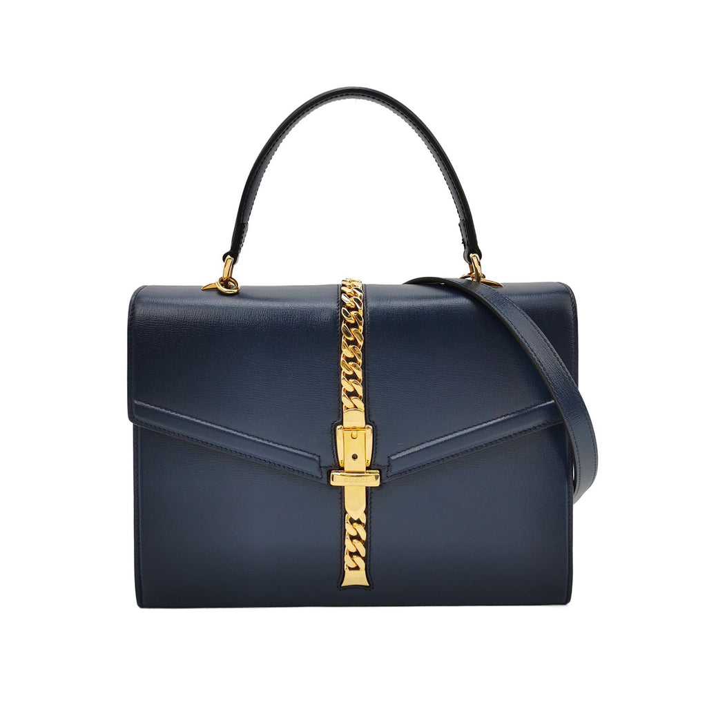 Gucci Sylvie 1969 Leather Solid Metal Chain Crossbody Bag 250419781156319