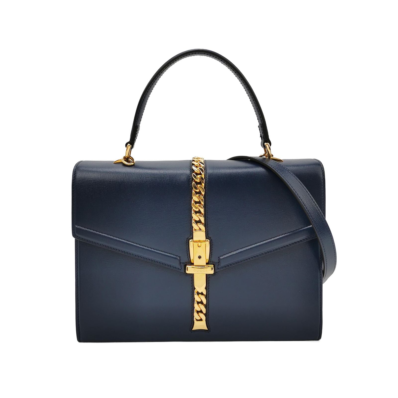 Gucci Sylvie 1969 Leather Solid Metal Chain Crossbody Bag 250419781156319