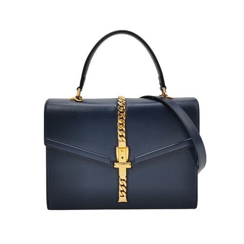 Gucci Sylvie 1969 Leather Solid Metal Chain Crossbody Bag 250419781156319