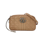 Gucci GG Marmont Small Leather Solid Quilted Double G Logo Crossbody Bag 057853000162