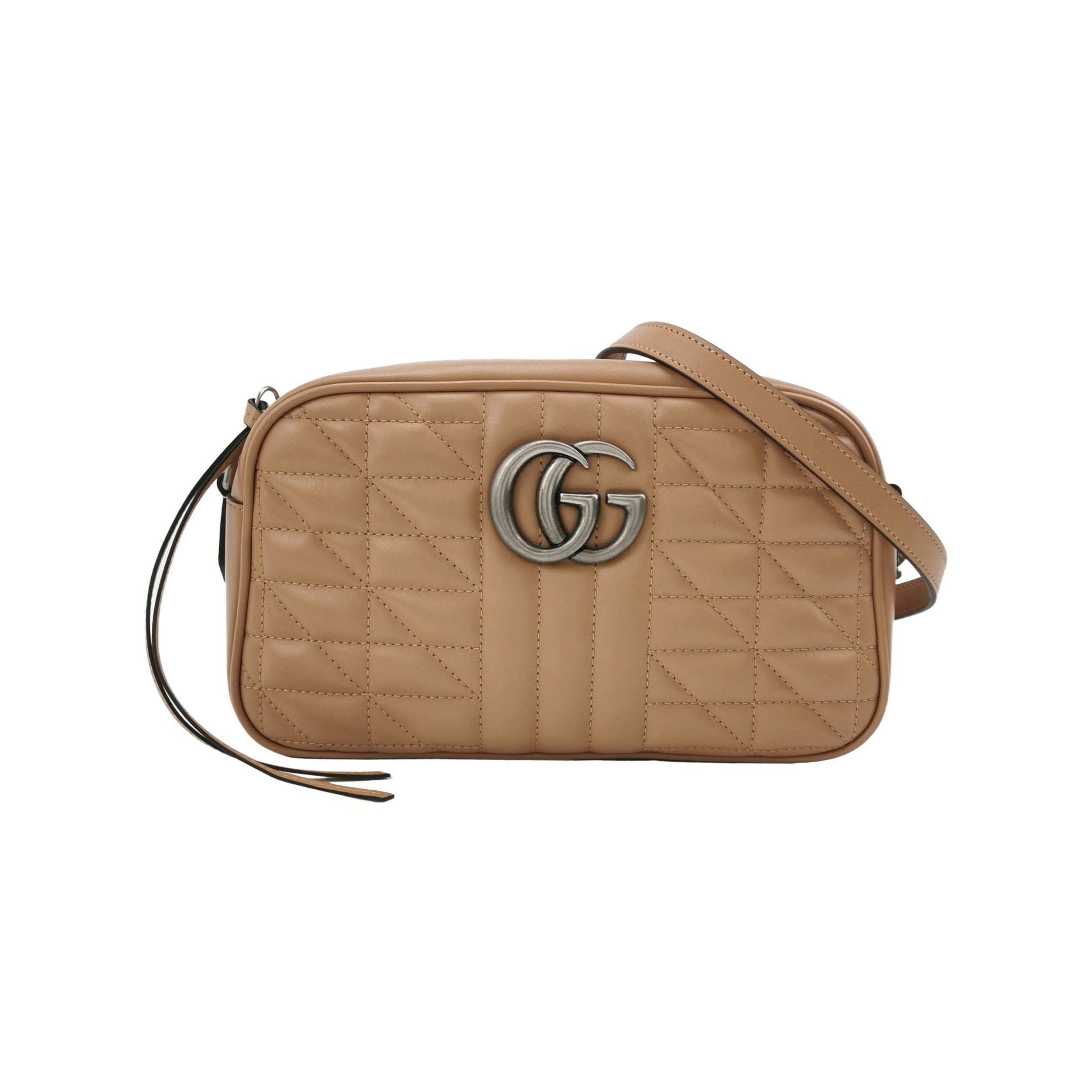 Gucci GG Marmont Small Leather Solid Quilted Double G Logo Crossbody Bag 057853000162