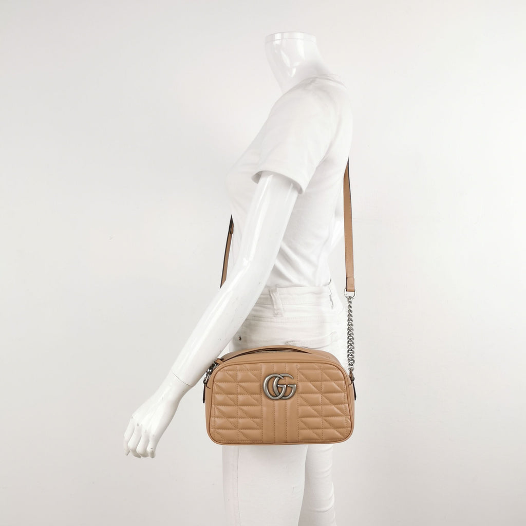 Gucci GG Marmont Small Leather Solid Quilted Double G Logo Crossbody Bag 057853000162