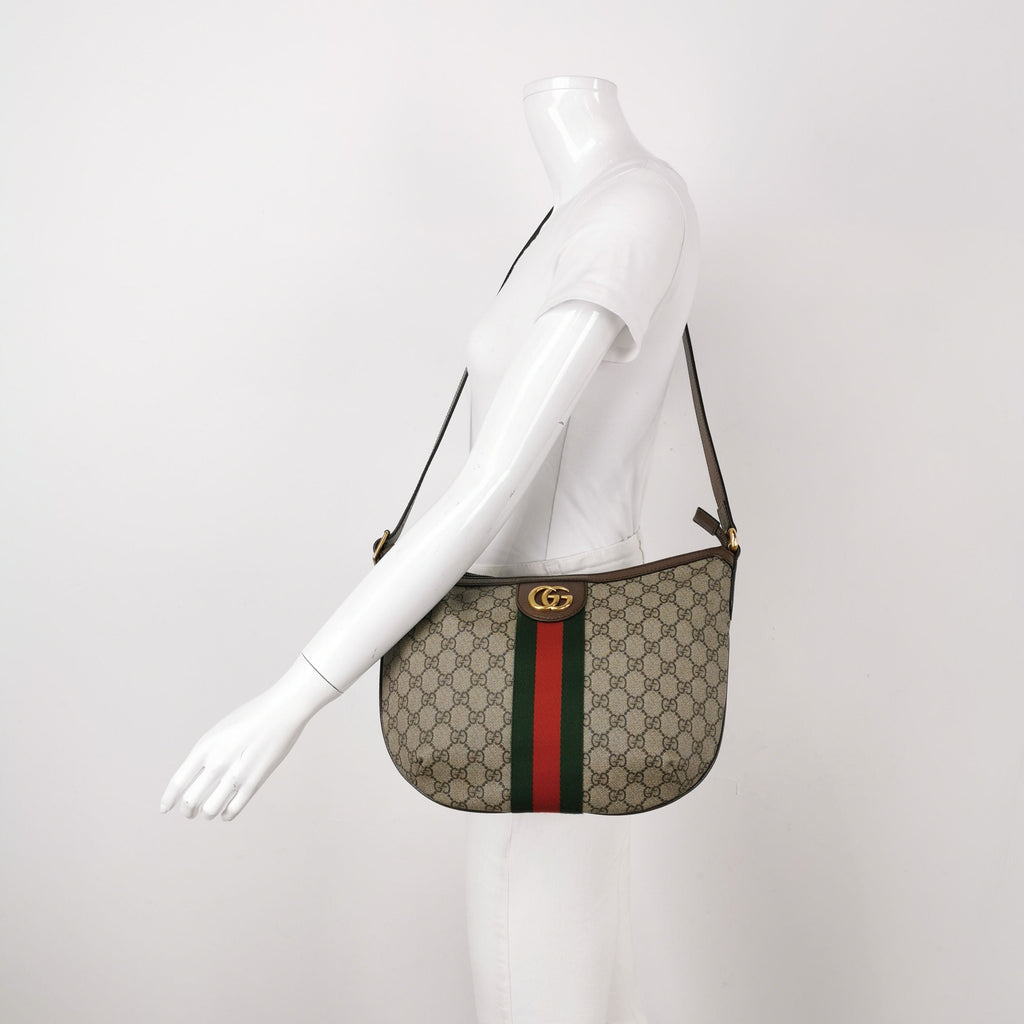 Gucci Ophidia Leather Canvas GG Crossbody Bag 057852300127