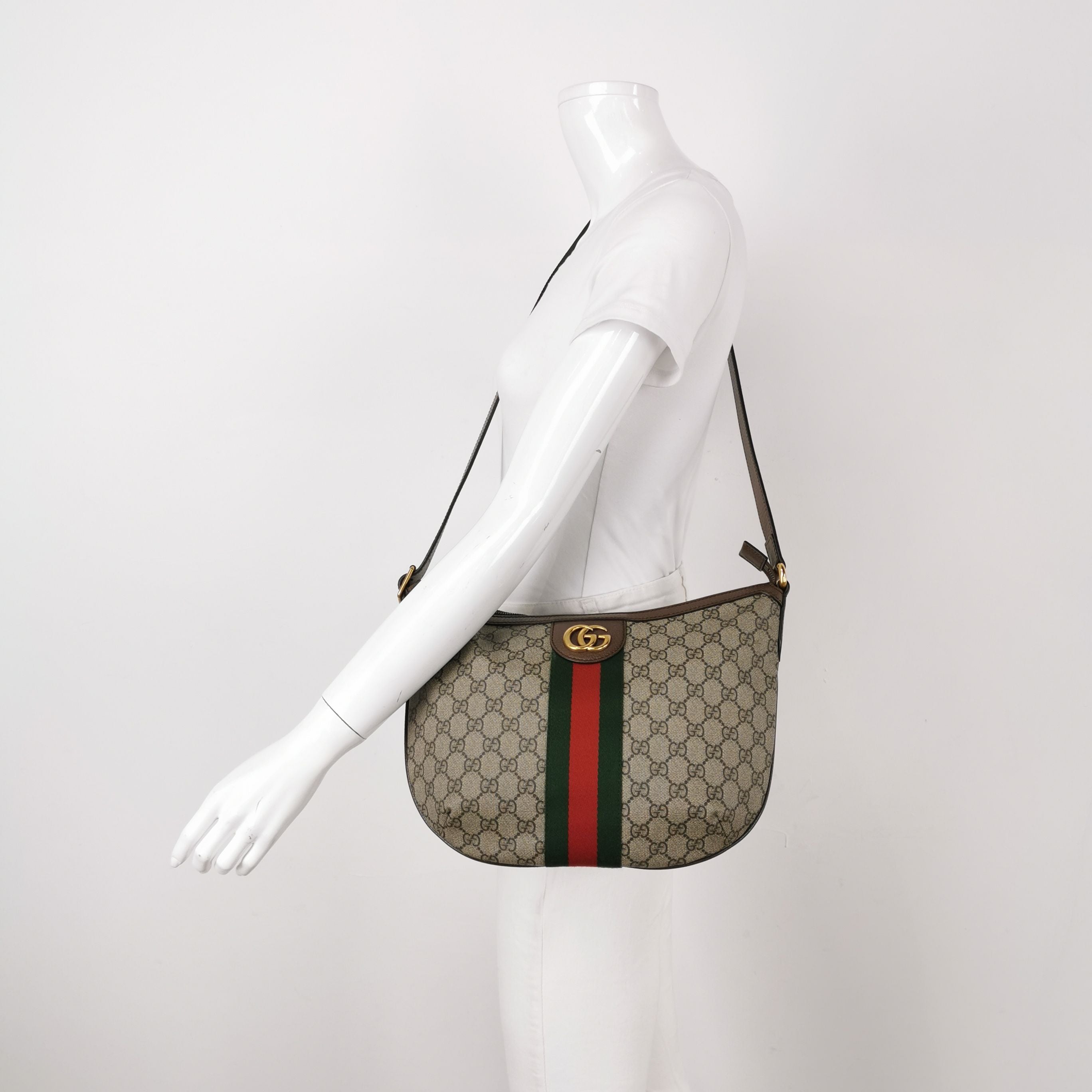Gucci Ophidia Leather Canvas GG Crossbody Bag 057852300127