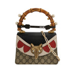 Gucci Leather Fox Head GG Monogram Bamboo Handle Crossbody Bag 250516781195414