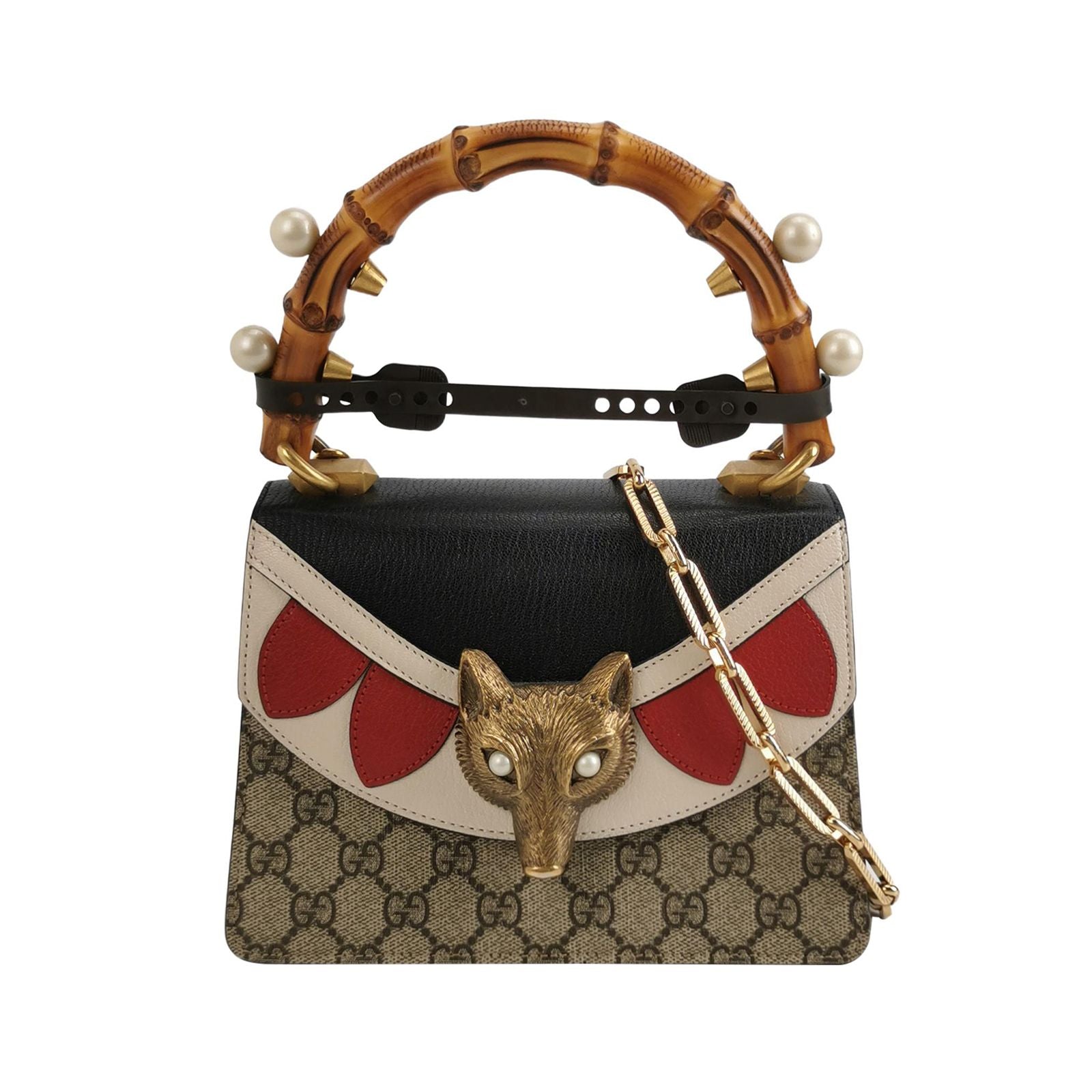 Gucci Leather Fox Head GG Monogram Bamboo Handle Crossbody Bag 250516781195414