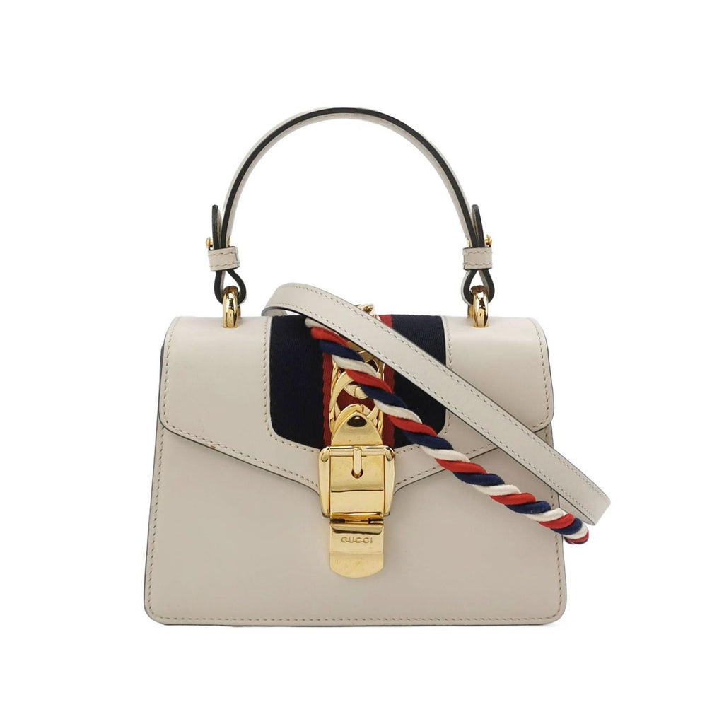 Gucci Sylvie Mini Leather Crossbody Bag with Metal Buckle and Webbing Strap 250513781190148