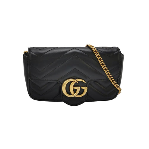 Gucci GG Marmont Mini Leather Solid Chevron Quilted Double G Flap Crossbody Bag 250430781172450