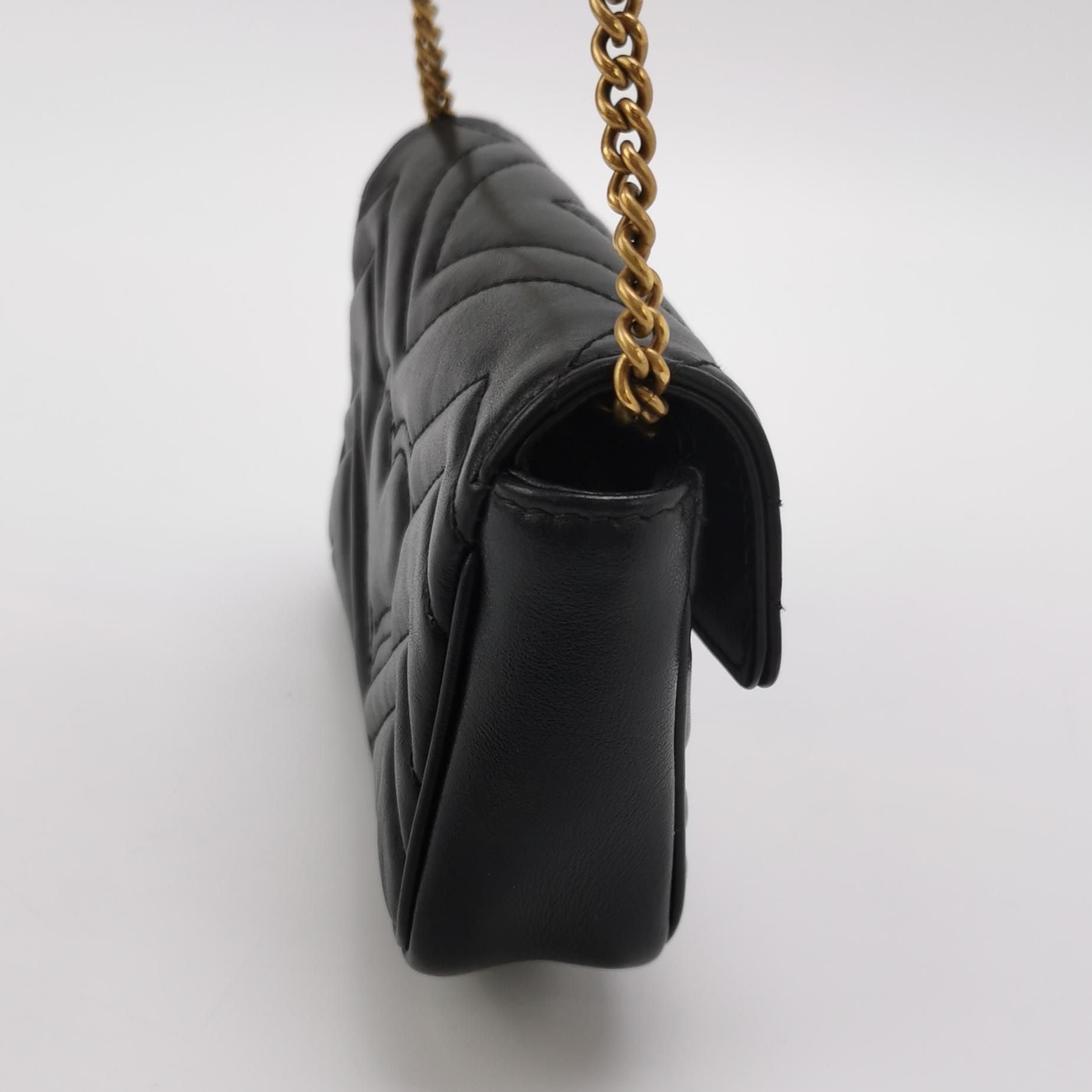 Gucci GG Marmont Mini Leather Solid Chevron Quilted Double G Flap Crossbody Bag 250430781172450