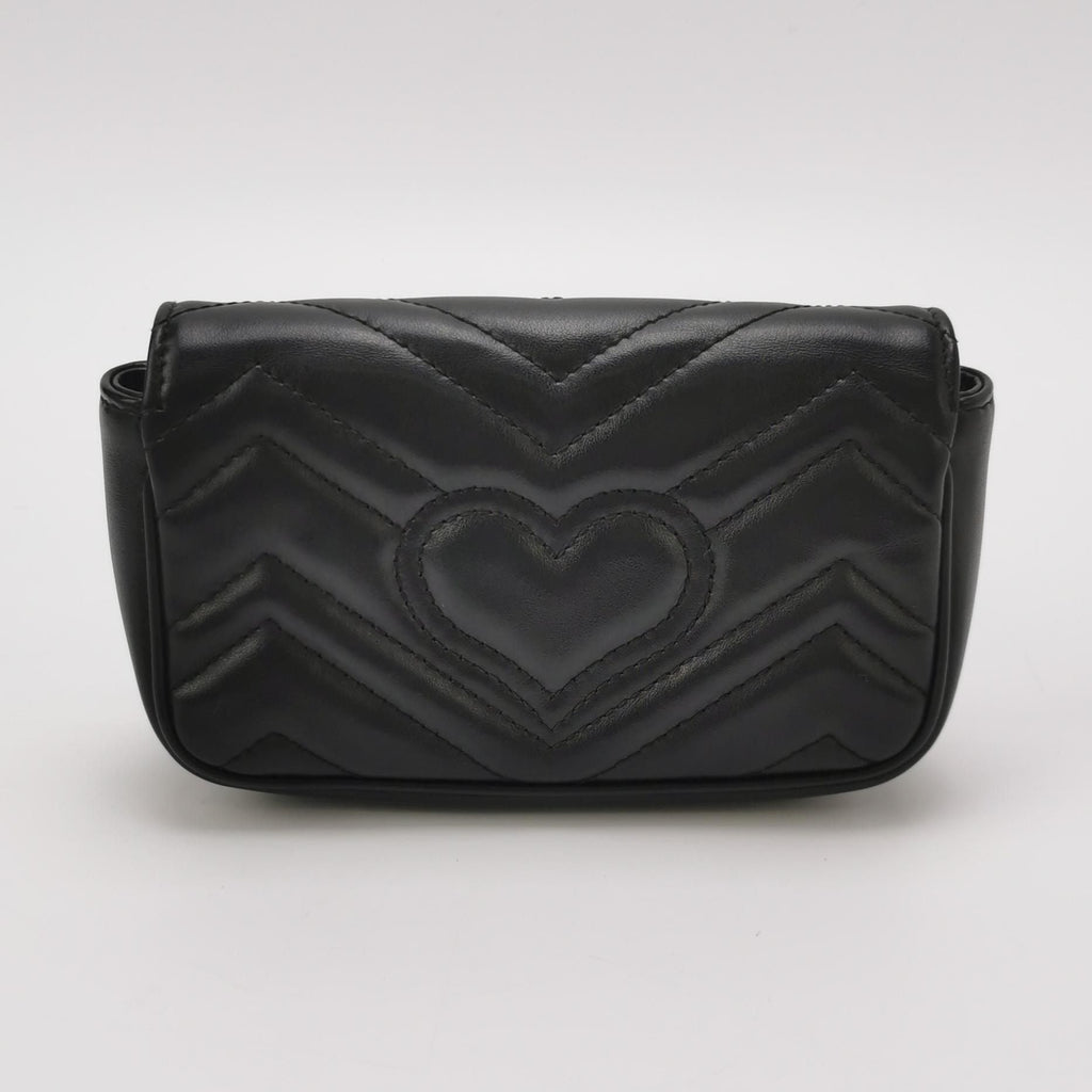 Gucci GG Marmont Mini Leather Solid Chevron Quilted Double G Flap Crossbody Bag 250430781172450