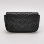 Gucci GG Marmont Mini Leather Solid Chevron Quilted Double G Flap Crossbody Bag 250430781172450
