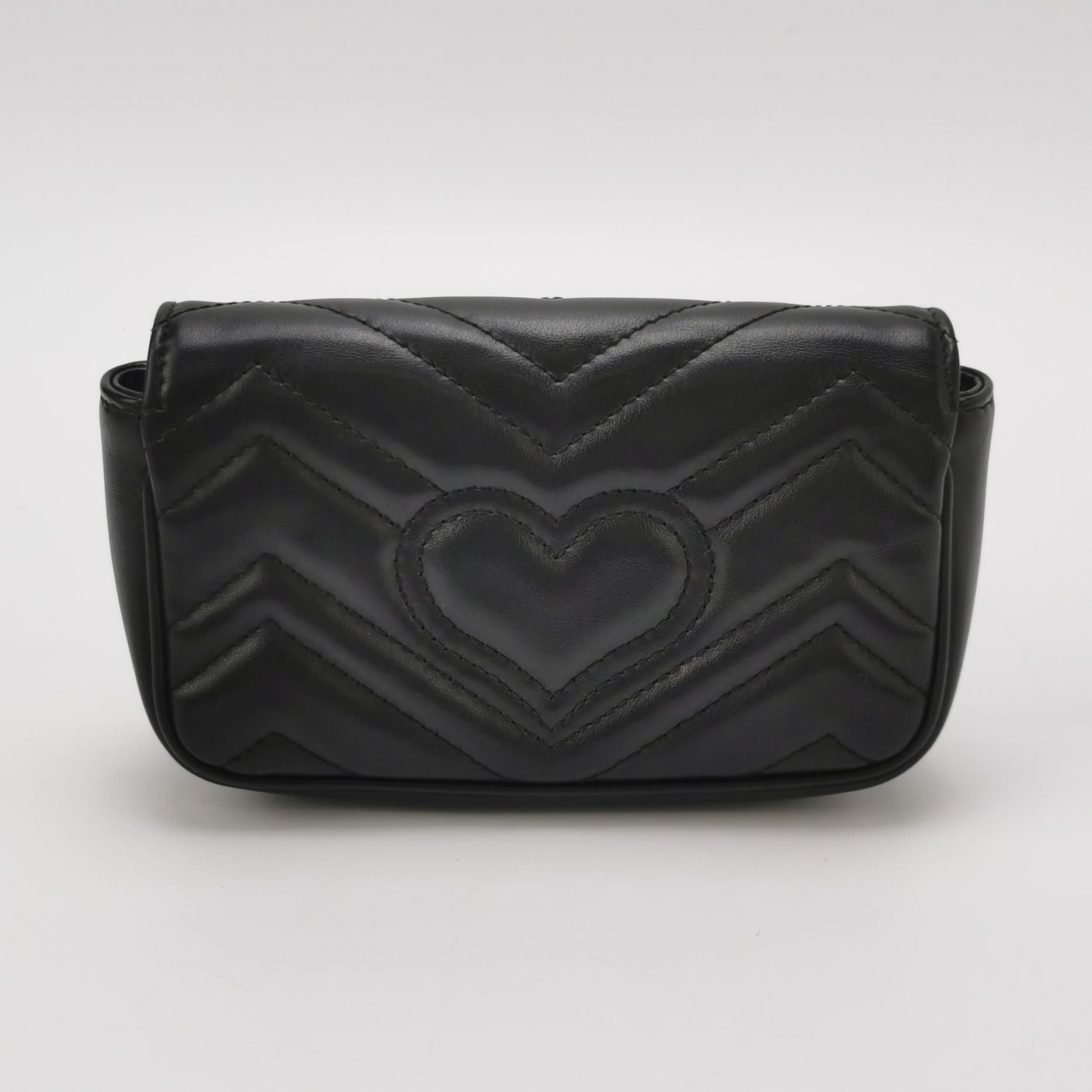 Gucci GG Marmont Mini Leather Solid Chevron Quilted Double G Flap Crossbody Bag 250430781172450