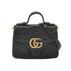 Gucci GG Marmont Mini Leather Solid Chevron Quilted Double G Logo Flap Crossbody Bag 250427781168669