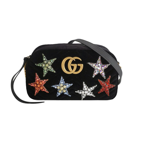 Gucci GG Marmont Small Leather and Suede Star Pattern GG Logo Crossbody Bag 250421781159465