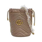 Gucci GG Marmont Mini Leather Solid V-stitch Quilted Double G Bucket Bag Shoulder Bag Crossbody Bag 250420781157874