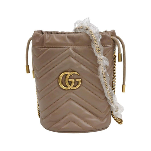 Gucci GG Marmont Mini Leather Solid V-stitch Quilted Double G Bucket Bag Shoulder Bag Crossbody Bag 250420781157874