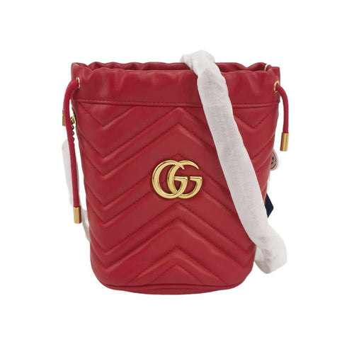 Gucci GG Marmont Mini Leather V-Pattern Quilted Double G Bucket Crossbody Bag 250416781150991