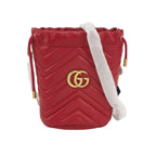 Gucci GG Marmont Mini Leather V-Pattern Quilted Double G Bucket Crossbody Bag 250416781150991
