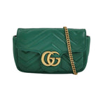 Gucci GG Marmont Mini Leather Solid Chevron Quilted Double G Flap Crossbody Bag 250417781152754
