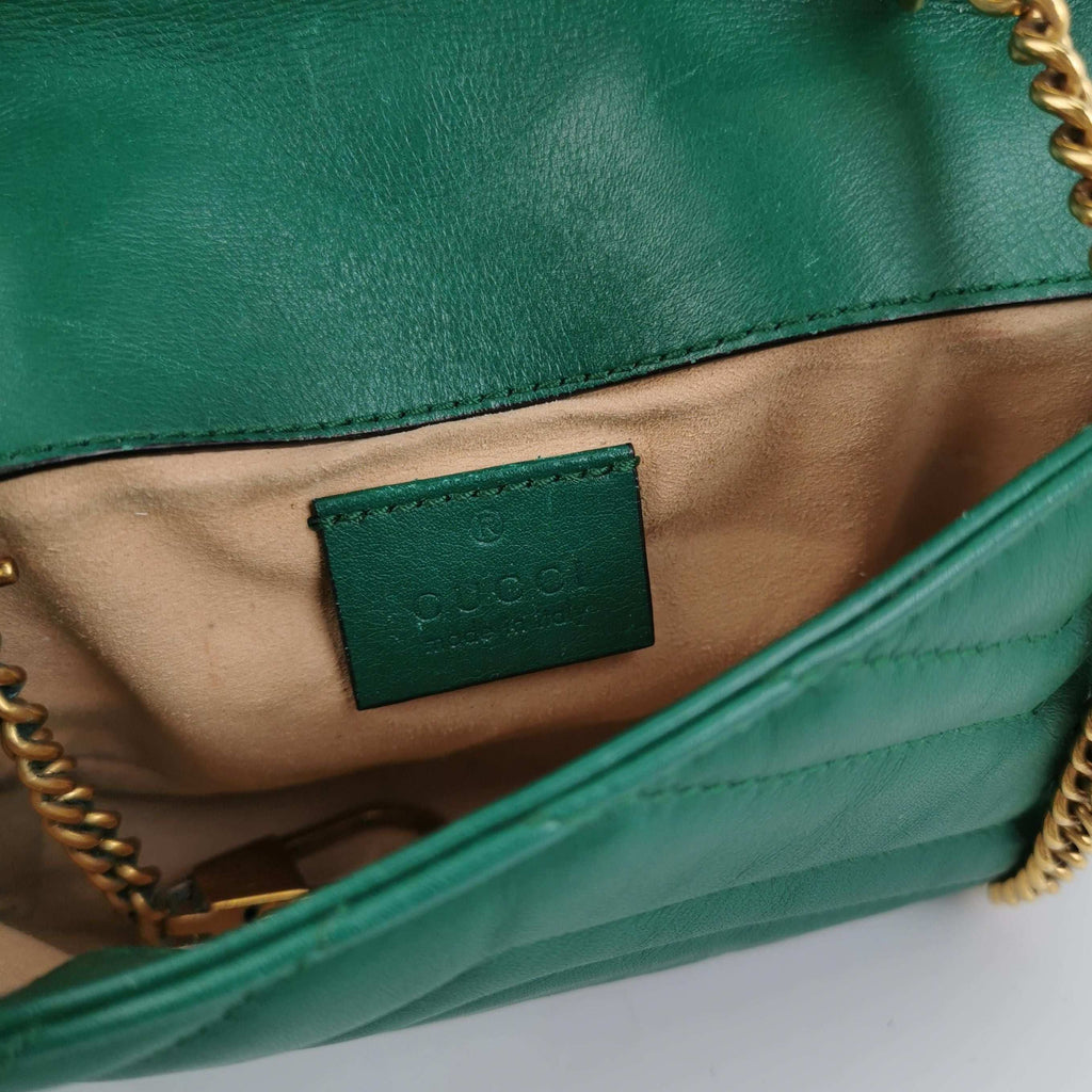 Gucci GG Marmont Mini Leather Solid Chevron Quilted Double G Flap Crossbody Bag 250417781152754