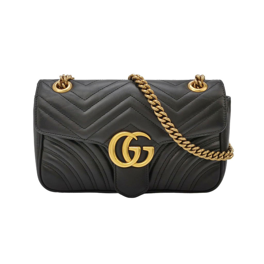 Gucci GG Marmont Small Leather Solid Chevron Quilted Double G Logo Flap Crossbody Bag 250417781153538