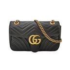 Gucci GG Marmont Small Leather Solid Chevron Quilted Double G Logo Flap Crossbody Bag 250417781153538