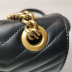 Gucci GG Marmont Small Leather Solid Chevron Quilted Double G Logo Flap Crossbody Bag 250417781153538