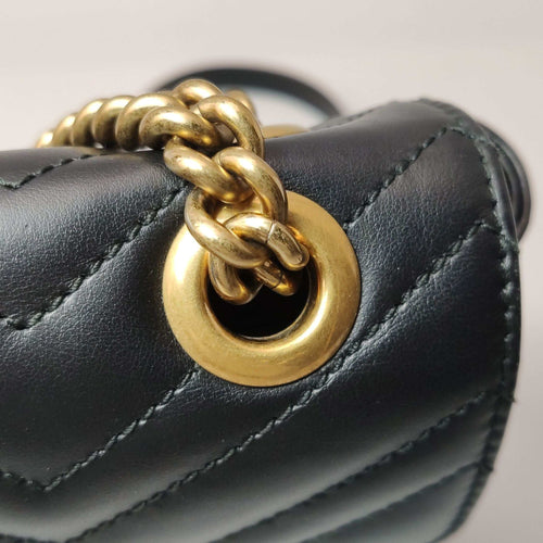 Gucci GG Marmont Small Leather Solid Chevron Quilted Double G Logo Flap Crossbody Bag 250417781153538