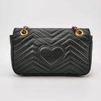 Gucci GG Marmont Small Leather Solid Chevron Quilted Double G Logo Flap Crossbody Bag 250417781153538